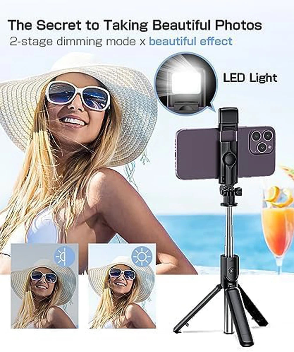 🤳📸 Bluetooth Wireless Selfie Stick Tripod με Remote & LED Light 💡 – Επεκτεινόμενο Τρίποδο για iPhone & Android
