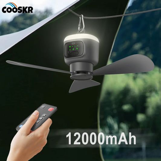 🏕️🌬️ 12000mAh Portable Ceiling Camping Fan με LED & Remote Control