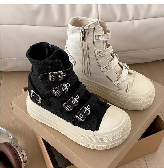 👟 CHABELLA Γυναικεία Ψηλά Sneakers με Λουράκι & Φερμουάρ – High Street Style 2025