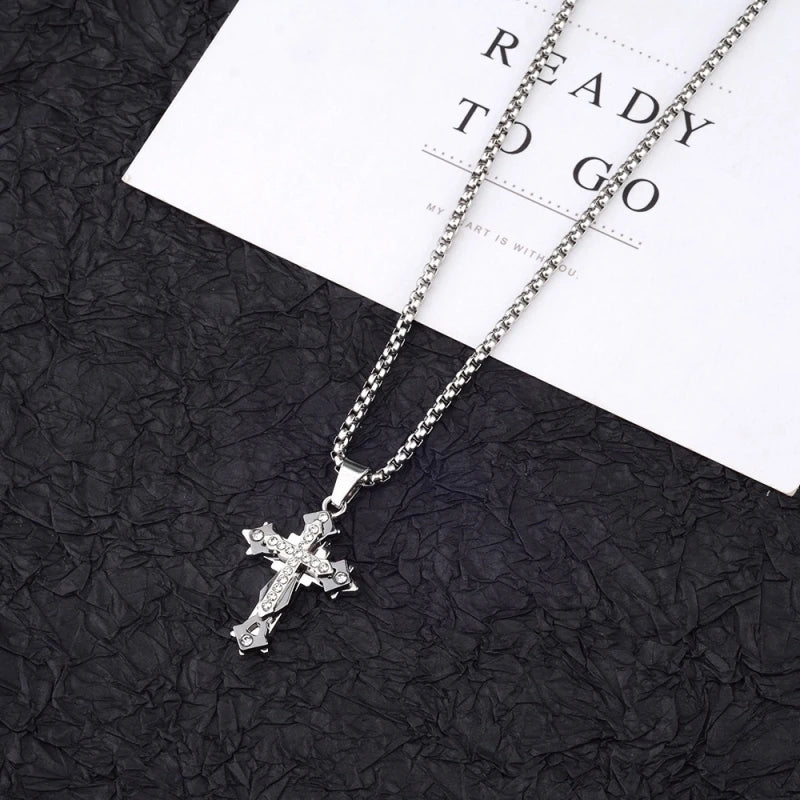 ✝️ High Quality Cross Titanium Steel Necklace – Ανδρικό & Γυναικείο Κολιέ με Σταυρό & Rhinestones | Ανοξείδωτο Ατσάλι, Anti-Fade & Fashion Design