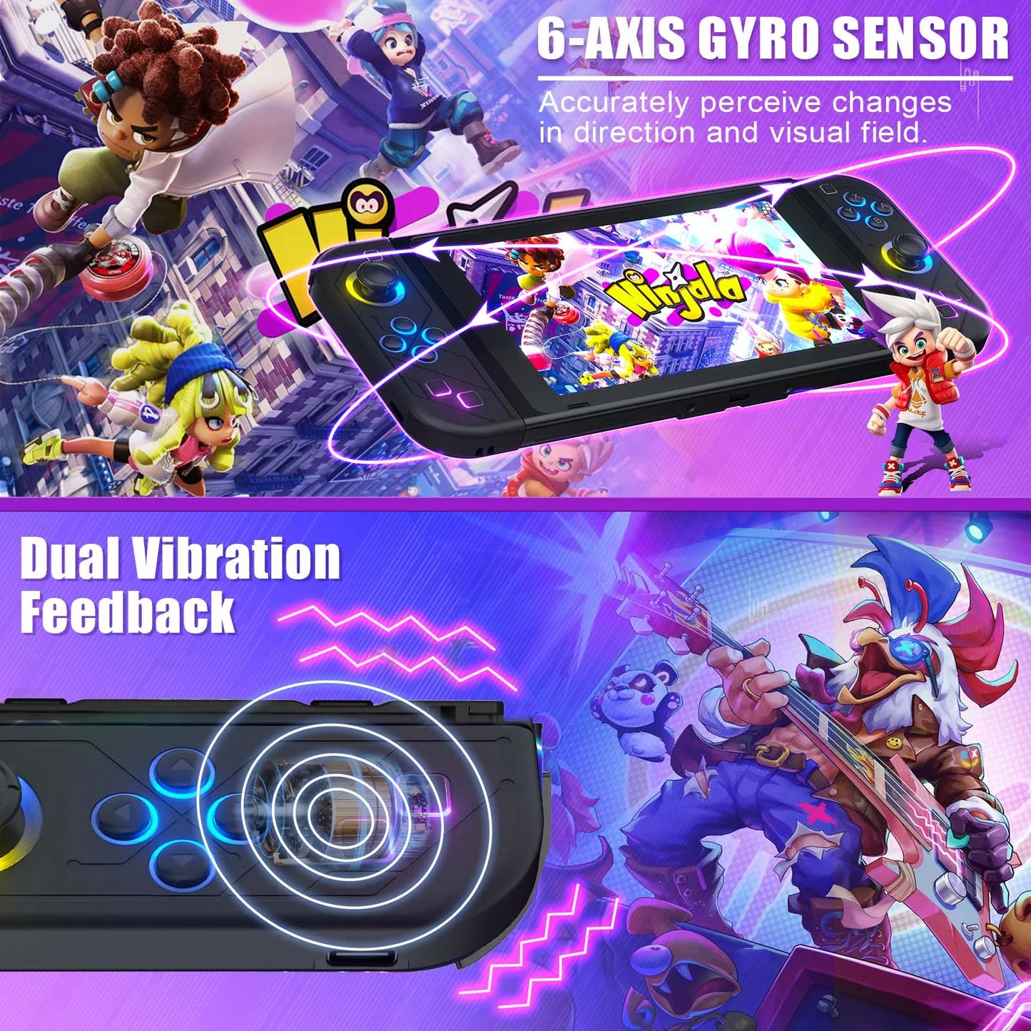 🎮 Wireless RGB Gamepad Controller για Nintendo Switch / Switch Lite / Switch OLED / PC | Με Turbo Function, 6-Axis Gyro & Dual Vibration | Lapezei Joy Pad