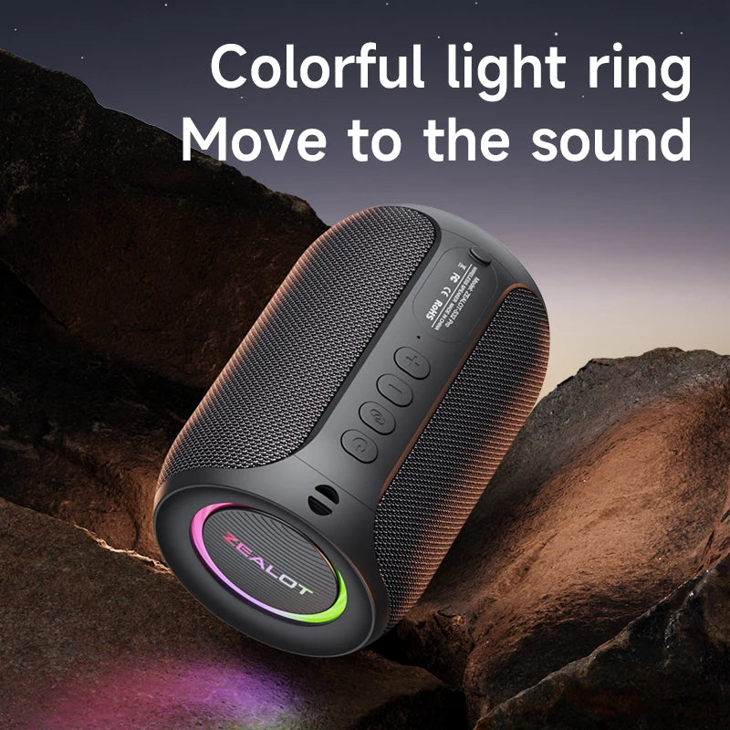 Zealot S32PRO Powerful Bluetooth Speaker – 15W Bass, LED Lights, IPX5 Waterproof