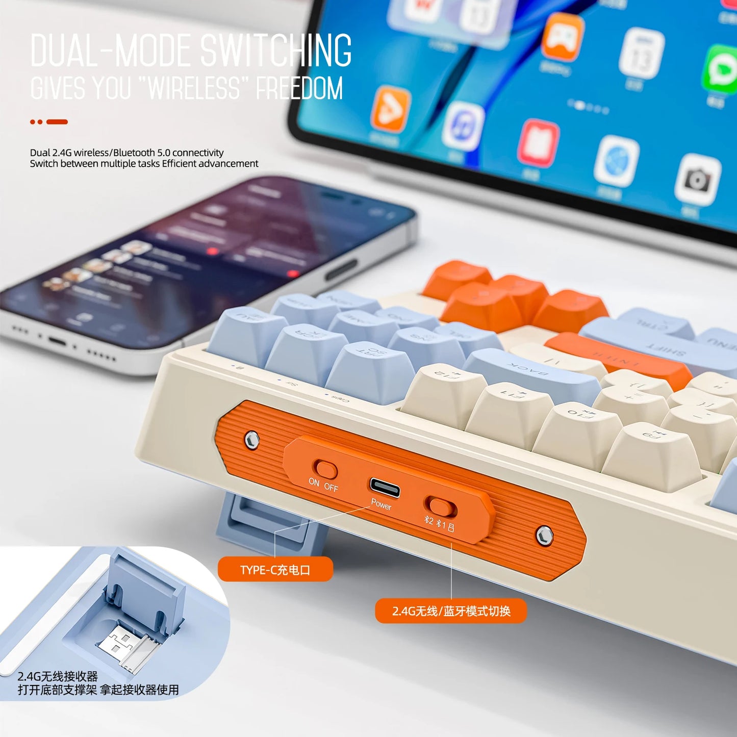 🎮⌨️🖱️ M87 Wireless Keyboard & X7 Mouse – Dual Mode Bluetooth Gaming Σετ με RGB Rainbow Light 🌈🔥