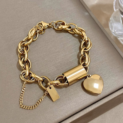 💛 Heart Lock Charm Bracelet – Γυναικείο Επιχρυσωμένο Βραχιόλι με Καρδιά & Χοντρή Αλυσίδα | Stainless Steel, Anti-Fade & Hypoallergenic