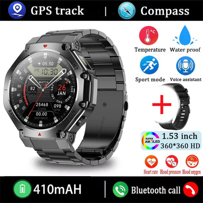 ⌚ 2025 New Men Sports Smart Watch GPS | AMOLED | Heart Rate Monitor | LED Flashlight | NFC | Bluetooth Call | 3ATM Waterproof