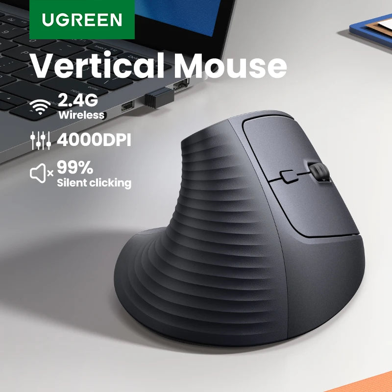 🖐️ UGREEN Vertical Wireless Mouse Ergonomic Design • 2.4G Wireless • 4000 DPI • 6 Silent Buttons – For MacBook, Laptop & PC 🖱️✨