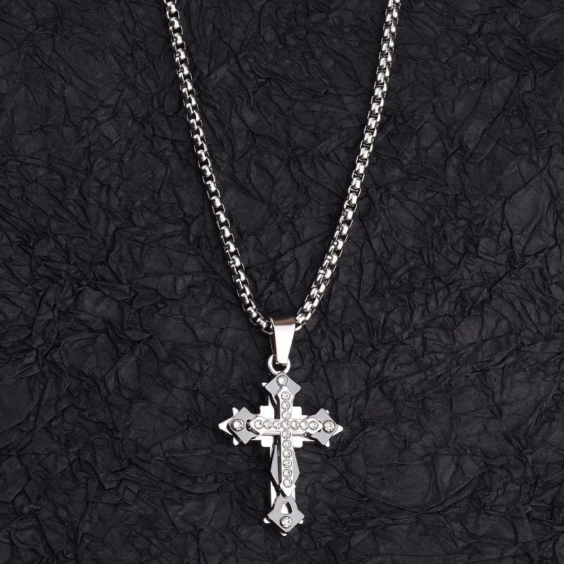 ✝️ High Quality Cross Titanium Steel Necklace – Ανδρικό & Γυναικείο Κολιέ με Σταυρό & Rhinestones | Ανοξείδωτο Ατσάλι, Anti-Fade & Fashion Design