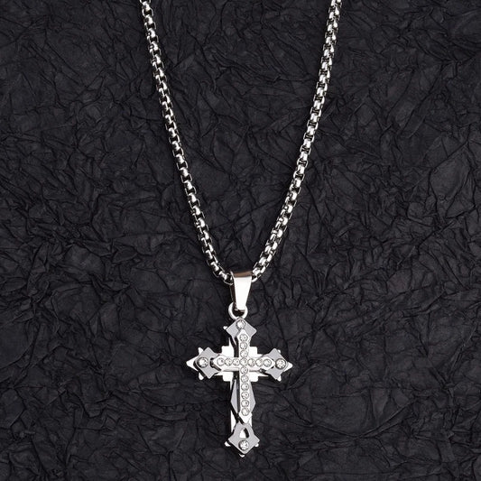 ✝️ High Quality Cross Titanium Steel Necklace – Ανδρικό & Γυναικείο Κολιέ με Σταυρό & Rhinestones | Ανοξείδωτο Ατσάλι, Anti-Fade & Fashion Design