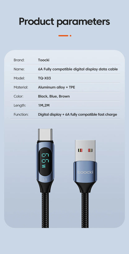⚡🔌 Toocki 100W USB-C Fast Charging Cable – Ταχύτατη Φόρτιση με Ψηφιακή Ένδειξη 🎯
