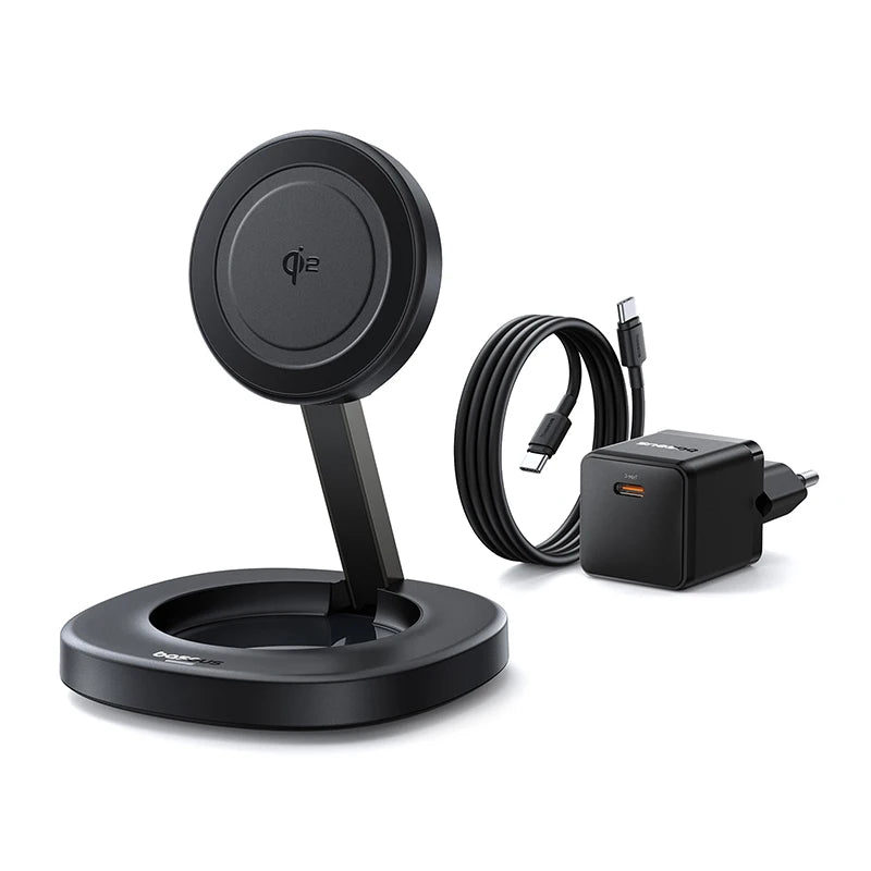 Baseus Qi2 15W Foldable Magnetic Wireless Charger Stand – Προσαρμόσιμη Βάση Φόρτισης για iPhone & AirPods