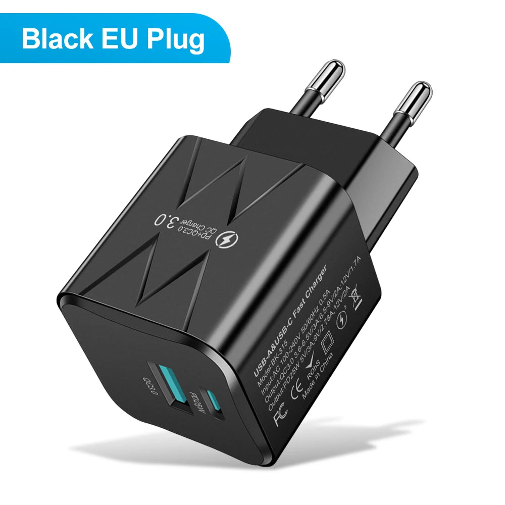 ⚡🔌 PD 25W USB-C Fast Charger 🚀📱 (2 Θύρες – USB-A + USB-C)