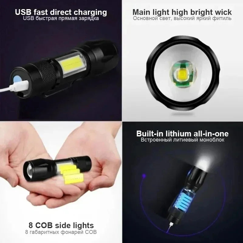 🔦 Mini LED Επαναφορτιζόμενος Φακός – COB+XPE | Zoomable Torch, 3 Modes, Ιδανικός για Outdoor & Emergency ✨