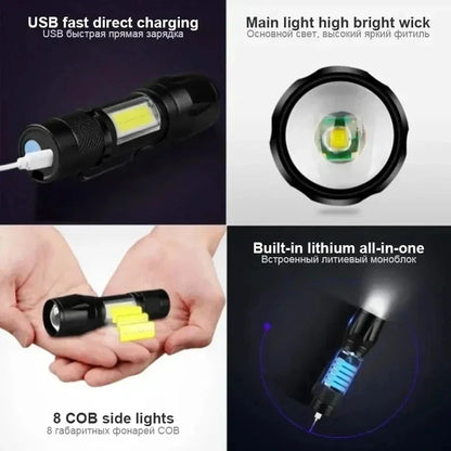 🔦 Mini LED Επαναφορτιζόμενος Φακός – COB+XPE | Zoomable Torch, 3 Modes, Ιδανικός για Outdoor & Emergency ✨