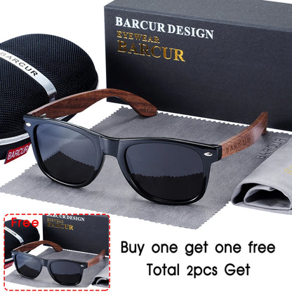 🕶️ BARCUR Γυαλιά Ηλίου από Μαύρο Καρύδι – Polarized UV400, Τετράγωνος Σχεδιασμός με Premium Θήκη 🌳✨
