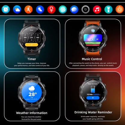 Military Smartwatch με 1400mAh Μπαταρία & Bluetooth Calling