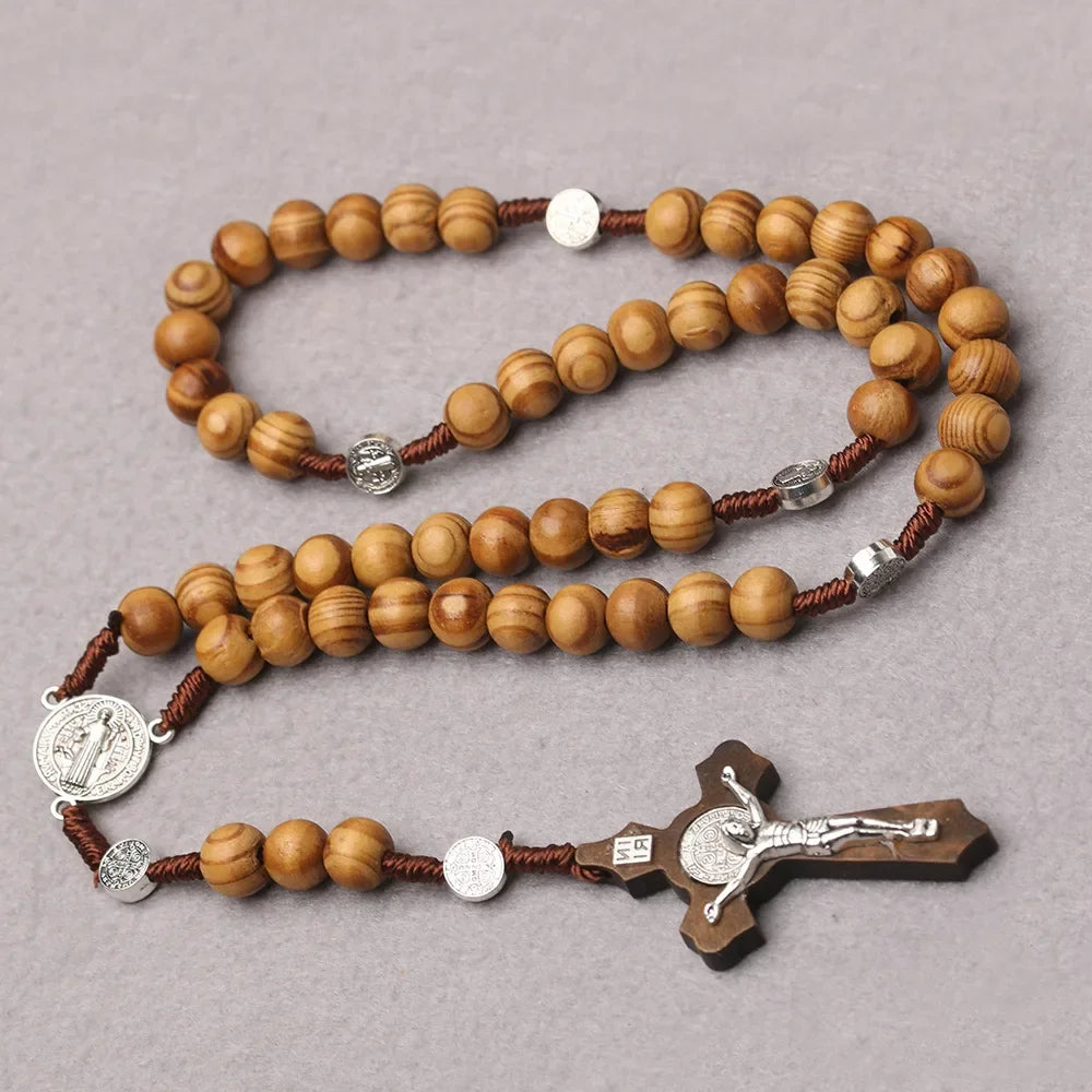 ✝️ Catholic Wood Beaded Rosary Necklace – Ξύλινο Ροζάριο με INRI Σταυρό | Ανδρικό & Γυναικείο Μακρύ Κολιέ Προσευχής