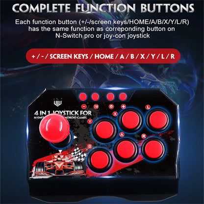 🕹️ GAMINJA 4-in-1 Wired Arcade Joystick | Με Καλώδιο 3M, TURBO Λειτουργία & Μεγάλα Κουμπιά | Συμβατό με Nintendo Switch / Android TV / PS3 / PC