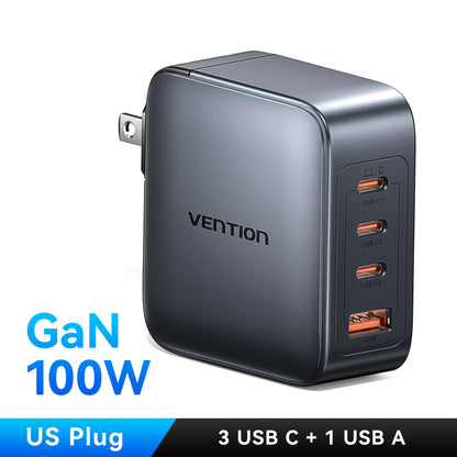 ⚡ Vention 100W GaN Φορτιστής 4 Θυρών USB-C – PD Fast Charge Η απόλυτη λύση για ταυτόχρονη και γρήγορη φόρτιση laptop, tablet και smartphone! 💻📱🔋