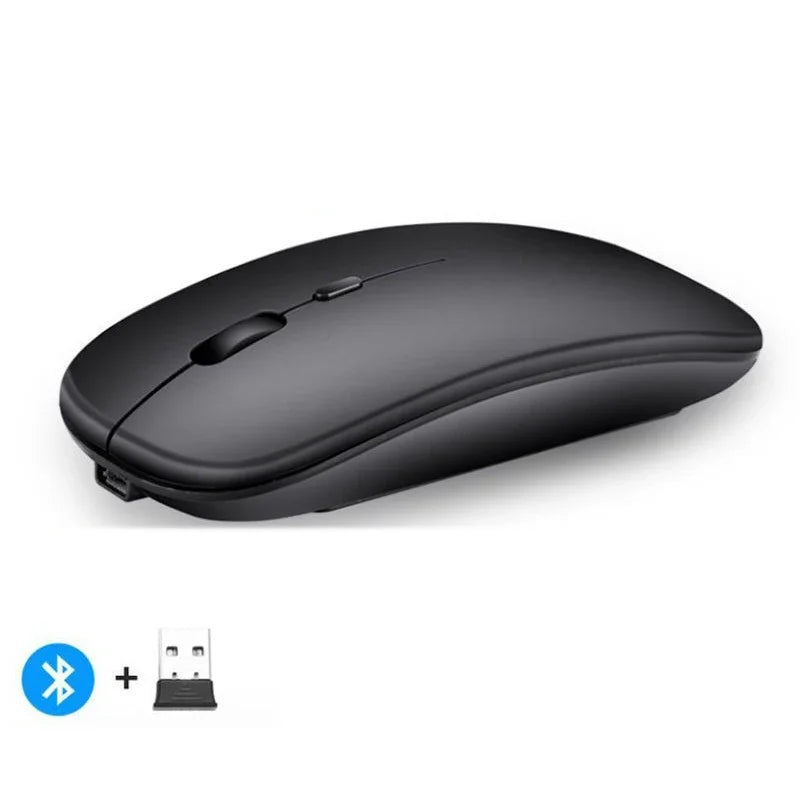 🖱️ Rechargeable Wireless Mouse – Dual Mode Bluetooth + 2.4GHz • Silent Click • Rechargeable Battery • 800–1600 DPI • Ultra-Slim Design ⚡