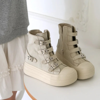 👟 CHABELLA Γυναικεία Ψηλά Sneakers με Λουράκι & Φερμουάρ – High Street Style 2025