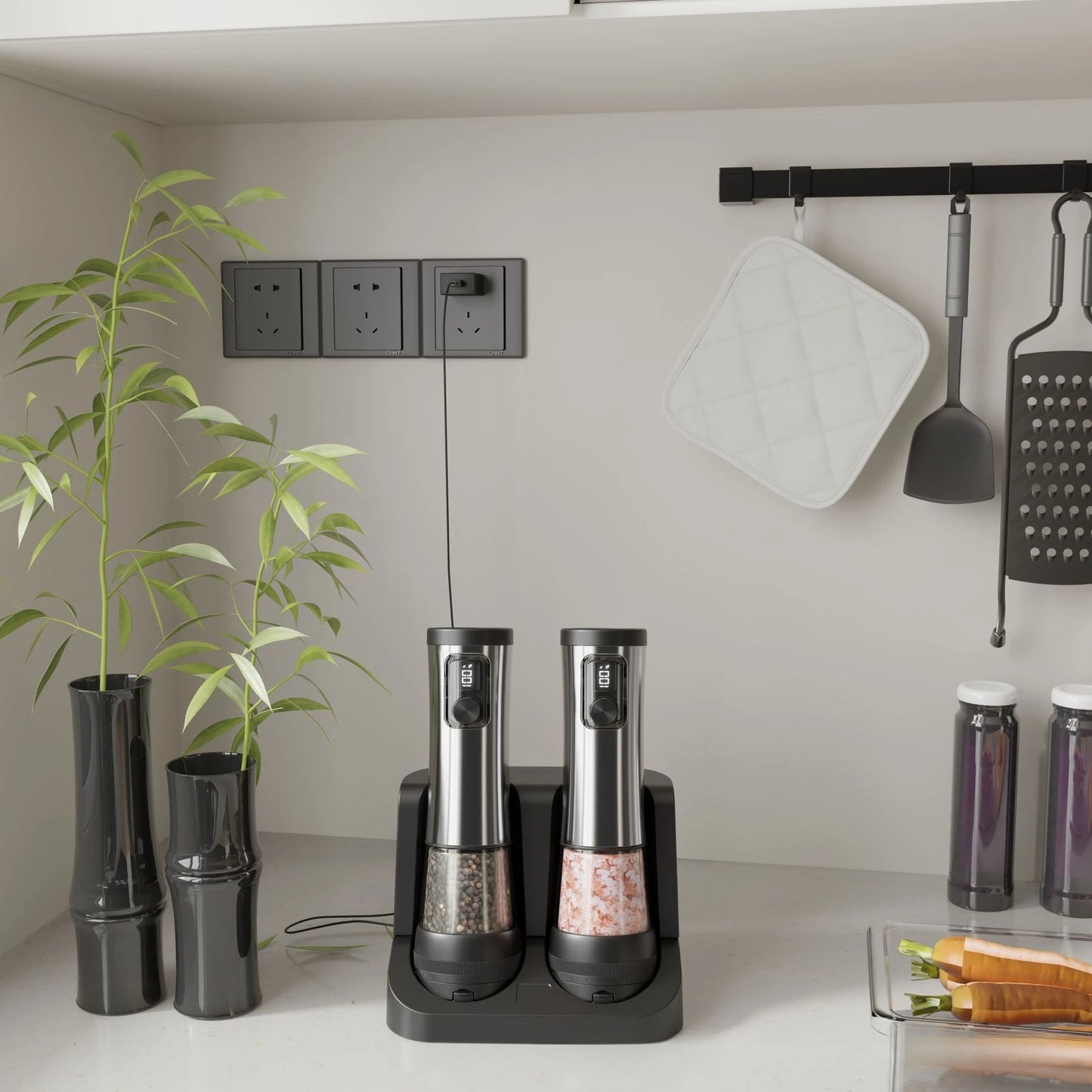 🧂✨ Ηλεκτρικός Αυτόματος Μύλος Αλατιού & Πιπεριού – Σετ με Επαναφορτιζόμενη Βάση & LED Ένδειξη ✨🧂