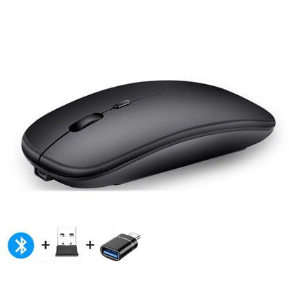 🖱️ Rechargeable Wireless Mouse – Dual Mode Bluetooth + 2.4GHz • Silent Click • Rechargeable Battery • 800–1600 DPI • Ultra-Slim Design ⚡
