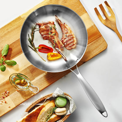 🥩 Τηγάνι 304 Ανοξείδωτου Χάλυβα 28cm – Αντικολλητικό & Χωρίς Επίστρωση | Ιδανικό για Steak, Stir Fry & Γενική Χρήση