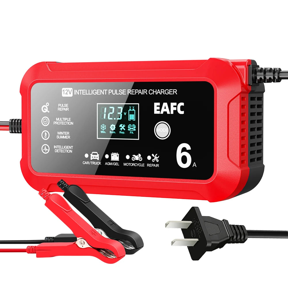🔋🚗 Smart Battery Charger 12V 6A – Car & Motorcycle with LCD Repair Mode 🚗🔋