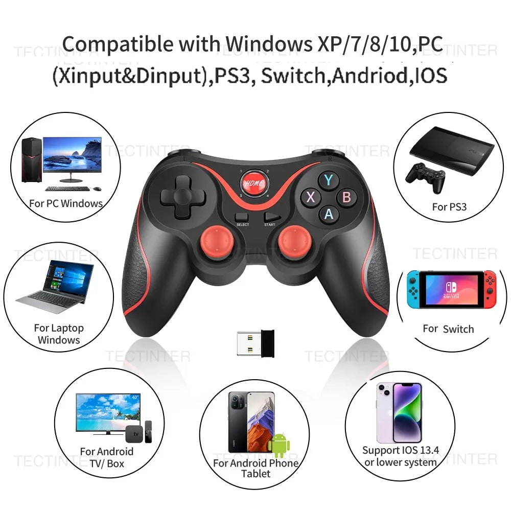 🎮 Terios T3/X3 Ασύρματο Bluetooth Gamepad | Universal Controller για PS3, Switch, Android, iOS & PC | Turbo, Δόνηση & 6-Axis Gyroscope