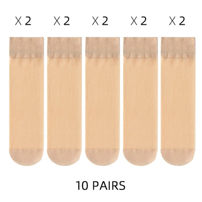 🧦✨ Σετ Διάφανα Κρυστάλλινα Καλτσάκια – Ultra Thin & Anti-Hook ✨🧦 5–20 Ζευγάρια Καλοκαιρινές Γυναικείες Κάλτσες | Crystal Silk Nylon Ankle Socks