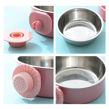 Hanging Pet Bowl 🐾 | 2-in-1 Detachable Design 🥣 | Stainless Steel 🔩 | Fixed Crate Feeder for Cats & Dogs 🐶🐱