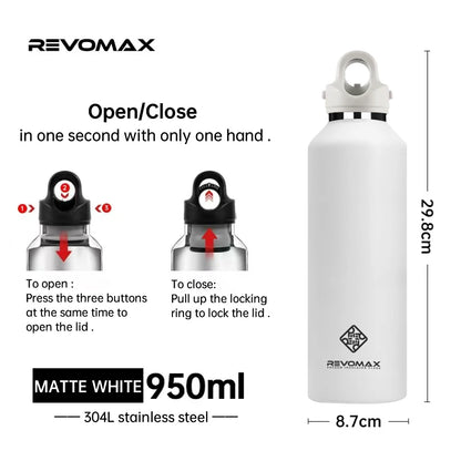 🥶🔥 REVOMAX Θερμός 950ml Ανοξείδωτος | Μεγάλης Χωρητικότητας Φορητό Vacuum Flask με Καπάκι Χωρίς Βίδωμα 🚀