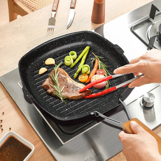 🥩 Πτυσσόμενη Φορητή Σχάρα Τηγάνι για BBQ & Camping – Αντικολλητική με Ξύλινη Αντιθερμική Λαβή | Double Mouth Grill Pan