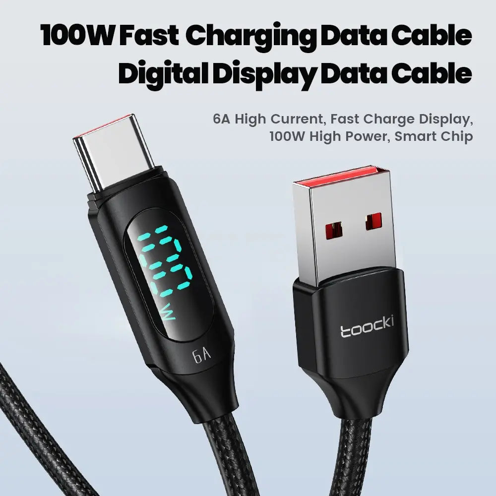 ⚡🔌 Toocki 100W USB-C Fast Charging Cable – Ταχύτατη Φόρτιση με Ψηφιακή Ένδειξη 🎯