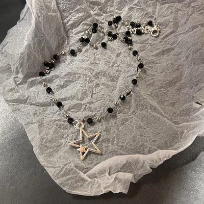 ⭐ Vintage Δερμάτινο Κολιέ με Αστέρι – Unisex, Ασημί Αντικέ με Y2K Aesthetic ✨