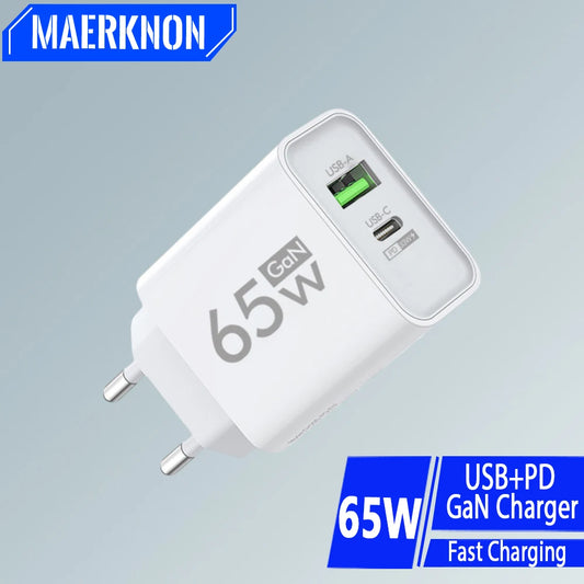 ⚡ 65W GaN USB PD Ταχυφορτιστής με 2 Θύρες (USB-A + USB-C)