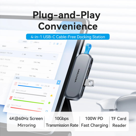 💻⚡ Vention 4-in-1 USB-C Hub – 4K@60Hz | 10Gbps | PD 100W