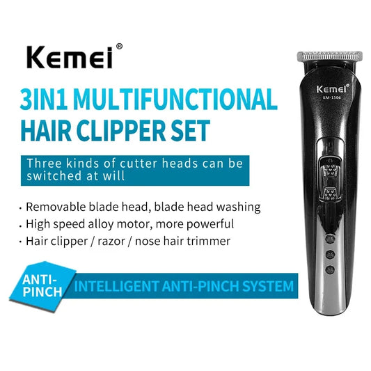 🧔✨ Kemei KM-1506 3 σε 1 – Ηλεκτρική Ξυριστική Μηχανή & Trimmer με USB Φόρτιση ⚡