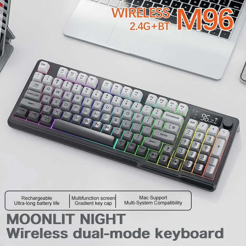 ⌨️🔥 FREEWOLF M96 Wireless Mechanical Keyboard 🌈 Gradient Keycaps | 🔄 Dual-Mode BT/2.4G | 🖥️ OLED Οθόνη | 🔋 Μπαταρία μεγάλης διάρκειας