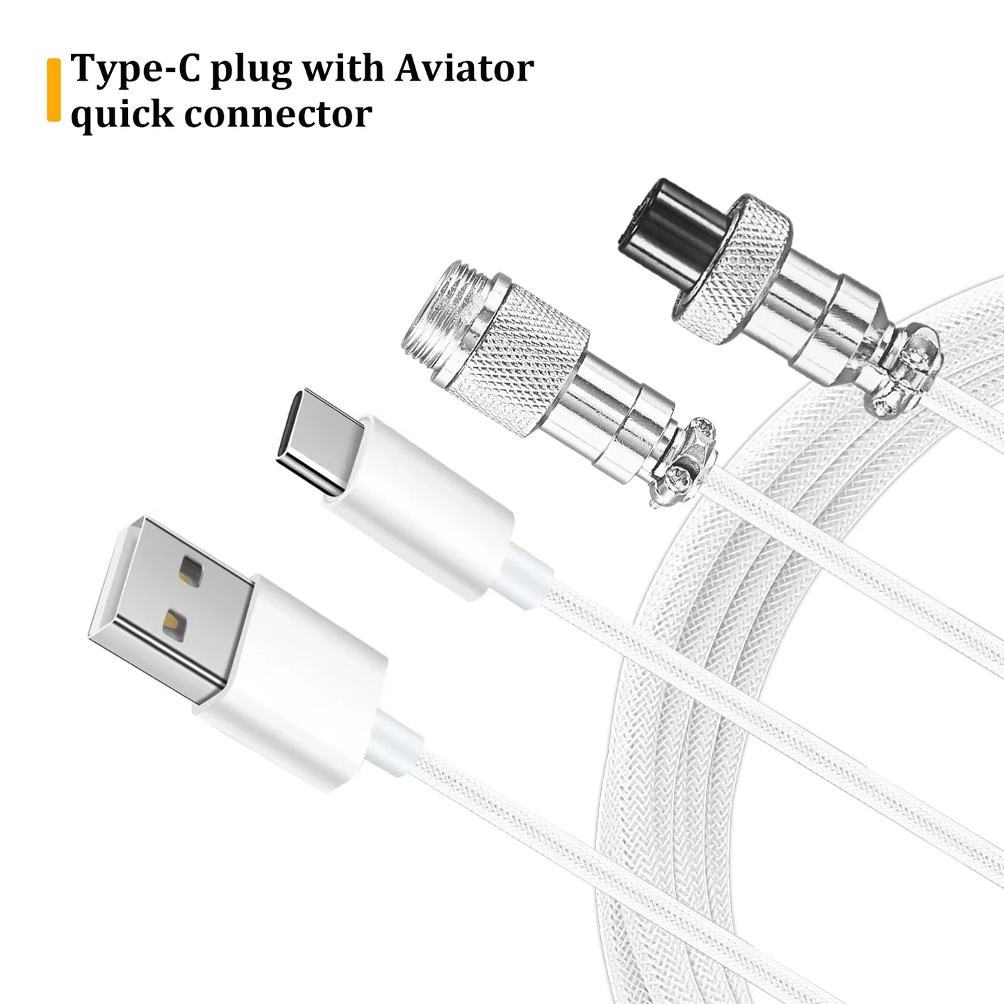 Coiled Keyboard Cable Type-C to USB-A with Detachable Metal Aviator