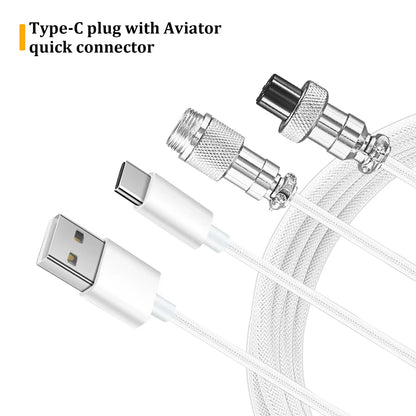 Coiled Keyboard Cable Type-C to USB-A with Detachable Metal Aviator