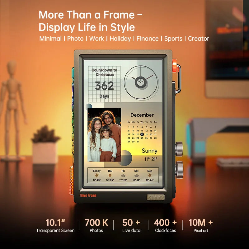 Divoom Times Frame Smart HD Screen 10.1” – Smart Digital Frame, Clock & Productivity Hub