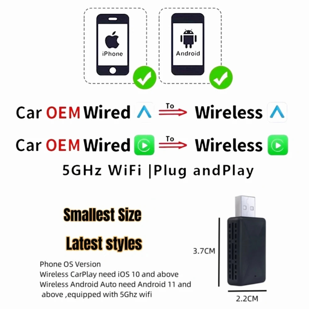 🚗 2-in-1 AI Box Mini Adapter – Από Wired σε Wireless CarPlay & Android Auto