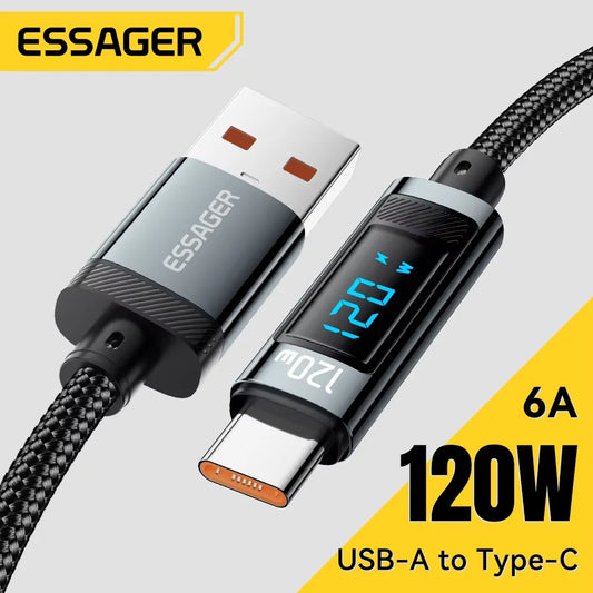 🔌⚡ Essager USB Type-C Καλώδιο Φόρτισης 120W με LED Ένδειξη Ισχύος