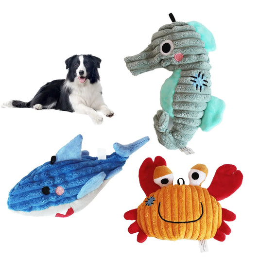 Ocean Series Plush Dog Toys 🐶🌊 | Soft & Squeaky 🔊🧸 | For Small & Medium Breeds 🐾 | Cute Puppy Play Set ✅