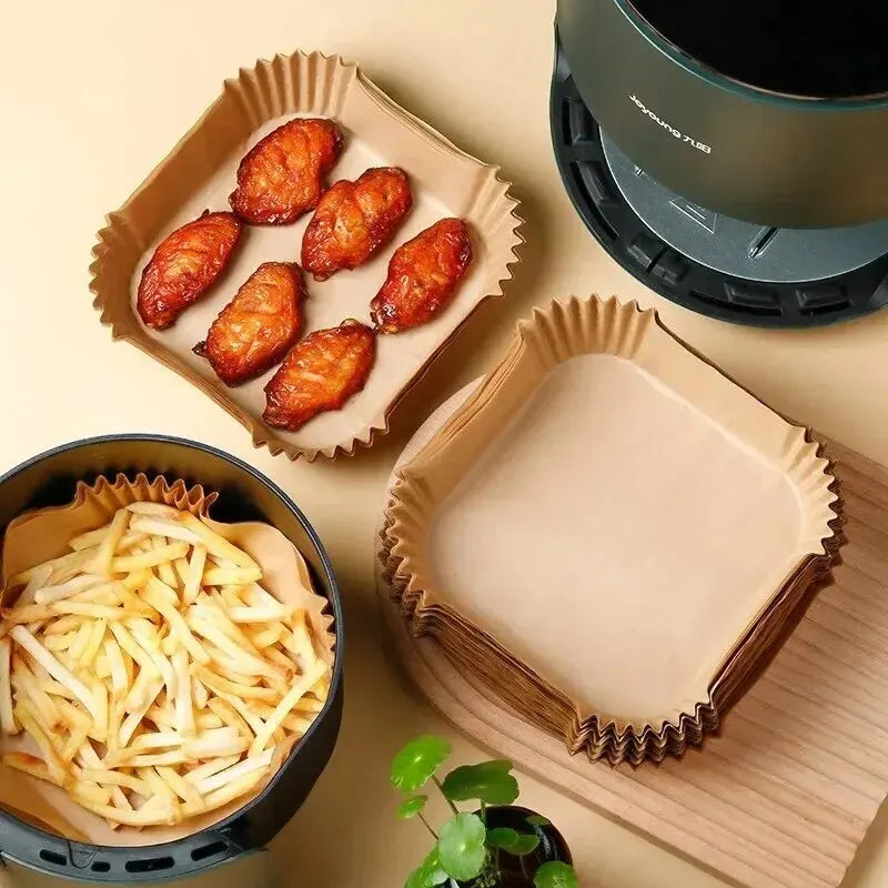 🍟 50τμχ Χαρτιά Air Fryer Μίας Χρήσης – Αντικολλητικά, Ανθεκτικά & Ανθεκτικά στη Θερμότητα 🧾🔥