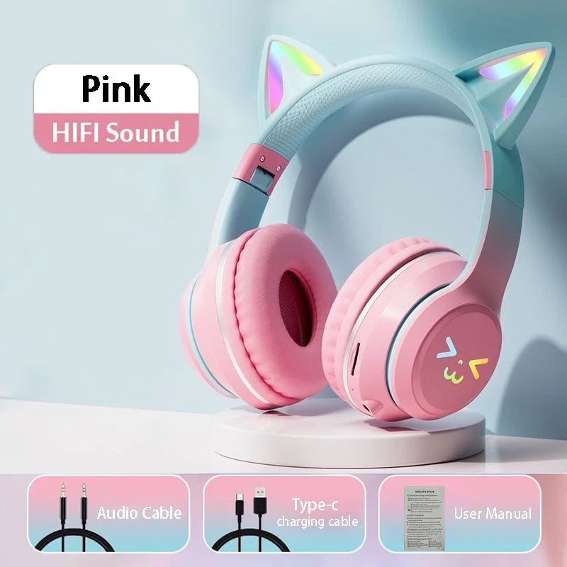 🎧 RGB Glow Cat Ear Wireless Headphones | Bluetooth 5.3 Earbuds με LED Φωτισμό & Μικρόφωνο | Ασύρματα Gaming & Sports Headphones