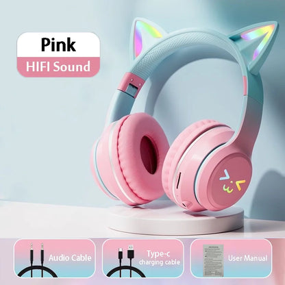 🎧 RGB Glow Cat Ear Wireless Headphones | Bluetooth 5.3 Earbuds με LED Φωτισμό & Μικρόφωνο | Ασύρματα Gaming & Sports Headphones
