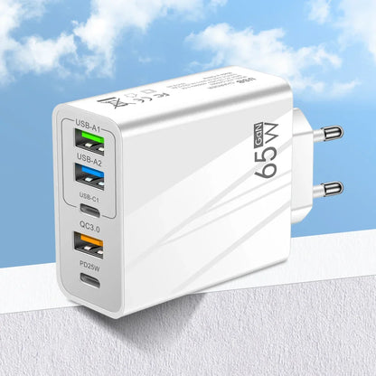 ⚡🔋 65W GaN Multi-Port Charger 🚀📱 (3 USB + 2 PD – 5 Θύρες)