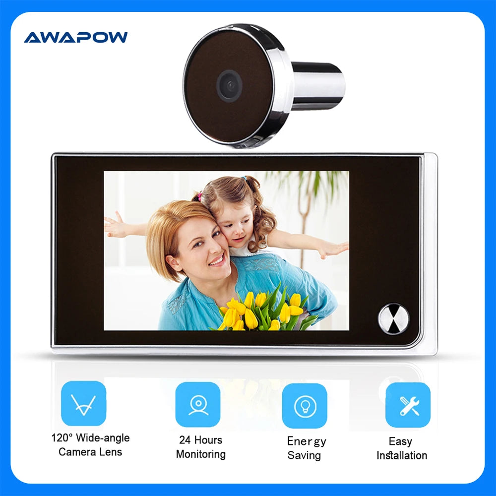 🚪 Awapow Ψηφιακό Ματάκι Πόρτας – Peephole Viewer 3.5’’ LCD | 120° Wide Angle, HD 2MP, Cat Eye Door Camera 🔒